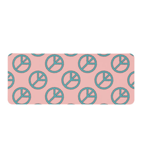 Image of Blue Peace Sign On Pink Rectangular Doormat