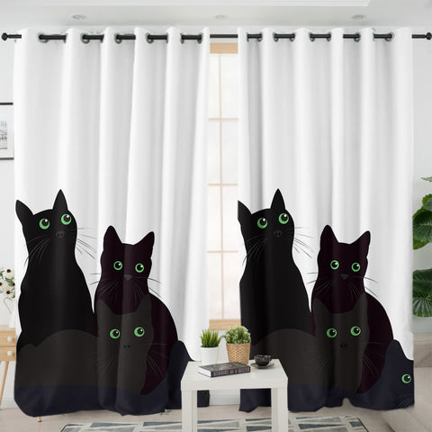 Image of Four Green Eyes Black Cat SWKL3379 - 2 Panel Curtains