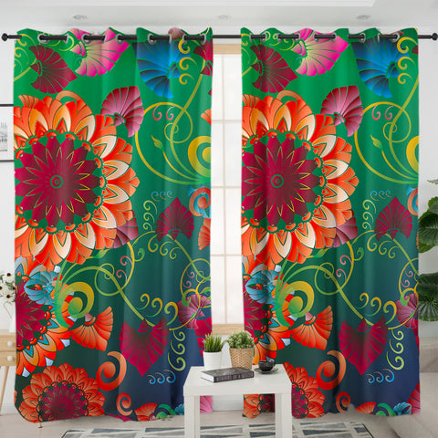 Image of Hot Color Flowers SWKL3316 - 2 Panel Curtains