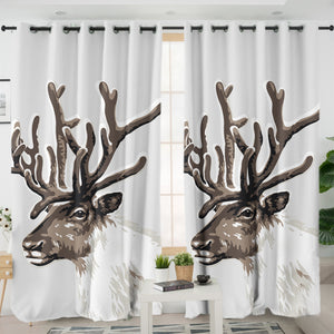 Brown Deer in White SWKL3298 - 2 Panel Curtains