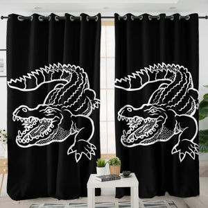 B&W Crocodile Sketch SWKL3382 - 2 Panel Curtains