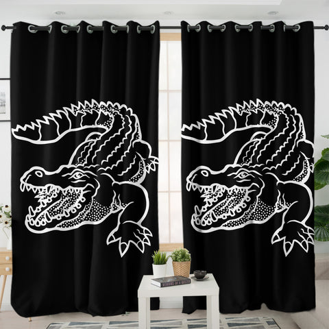 Image of B&W Crocodile Sketch SWKL3382 - 2 Panel Curtains