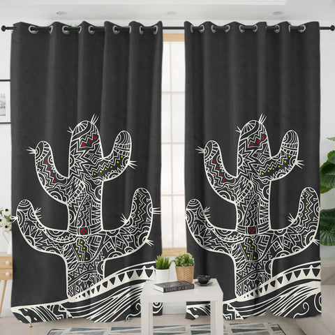 Image of Cactus Sketch SWKL3376 - 2 Panel Curtains