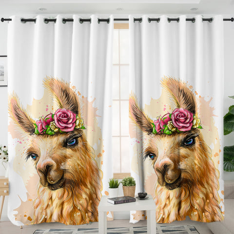 Image of Flower Brown Female Alpaca SWKL3360 - 2 Panel Curtains