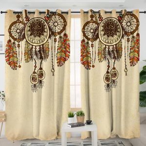 Three Beige Dream Catchers SWKL3340 - 2 Panel Curtains