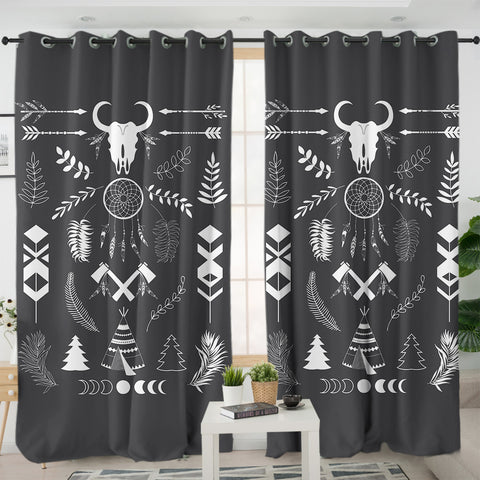 Image of B&W Bohemian Pattern SWKL3335 - 2 Panel Curtains