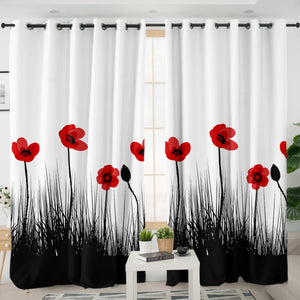 Red & Black Flowers SWKL3332 - 2 Panel Curtains