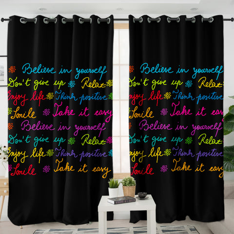 Image of Colorful Believe In Yourself Text SWKL3387 - 2 Panel Curtains