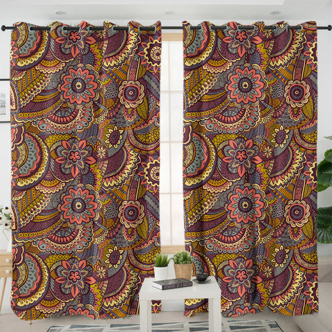 Image of Red Flowers Mono Mandala Graphic SWKL3324 - 2 Panel Curtains