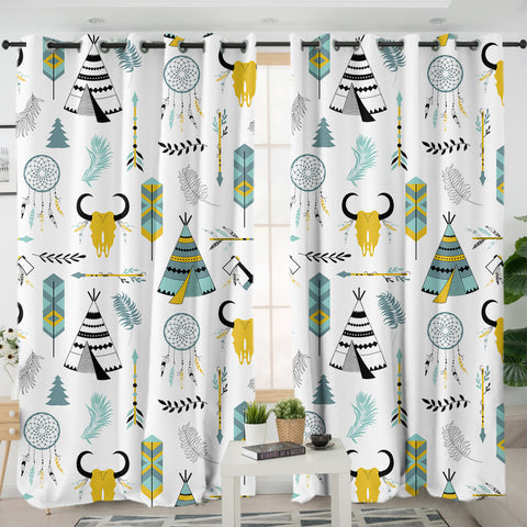 Image of Colorful Bohemian Hunter Pattern SWKL3364 - 2 Panel Curtains