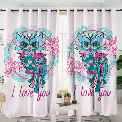 Image of I Love You - Floral Owl SWKL3344 - 2 Panel Curtains