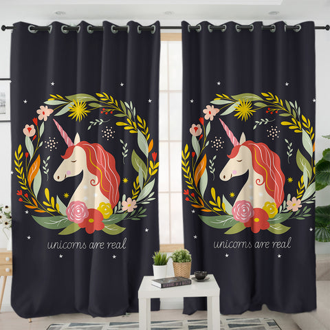Image of Colorful Floral Unicorn Are Real SWKL3378 - 2 Panel Curtains