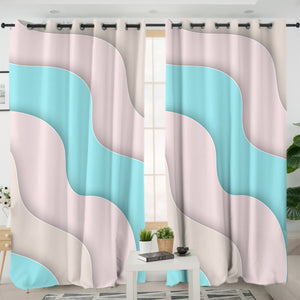 White & Mint Waves SWKL3355 - 2 Panel Curtains