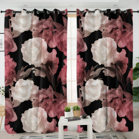 Image of Pink & White Flowers SWKL3369 - 2 Panel Curtains