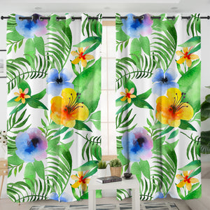 Colorful Flowers & Leaves SWKL3368 - 2 Panel Curtains