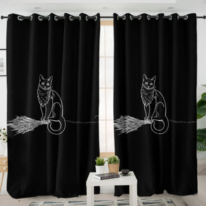 Cat on Flying Broom SWKL3386 - 2 Panel Curtains