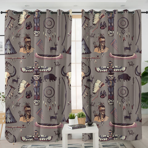 Image of Brown Hunter Bohemian Pattern SWKL3337 - 2 Panel Curtains