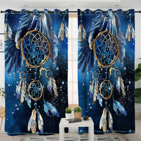 Image of Snowed Feather Dream Catcher 2 Panel Curtains