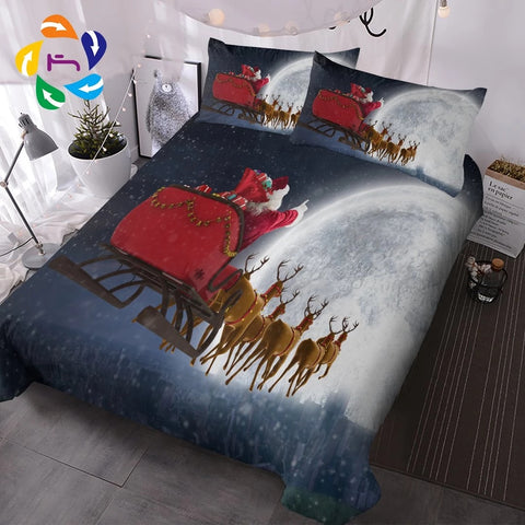 Image of Christmas deer flying to the moon Bedding Set