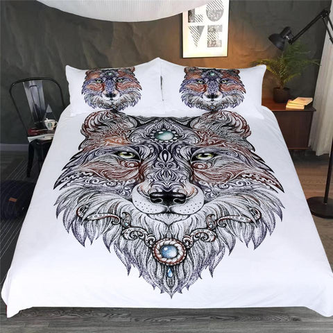 Image of Tattoo Head Wolf Comforter Set - Beddingify