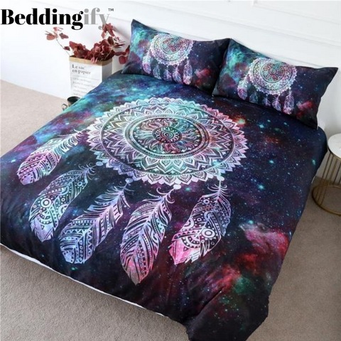 Image of Green Red Nebula Dreamcatcher Comforter Set - Beddingify