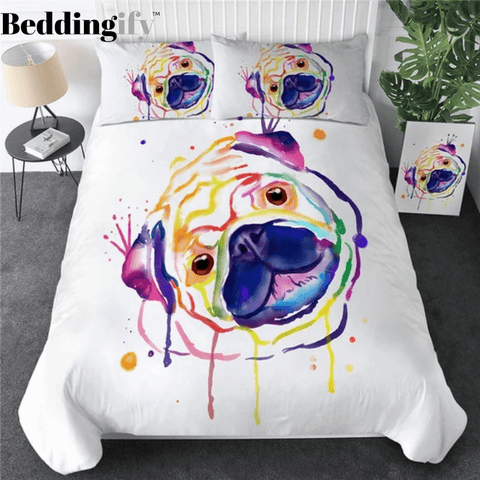 Image of Water Color Pug Bedding Set - Beddingify