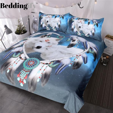 Image of Native American Wolf Dreamcatcher Comforter Set - Beddingify