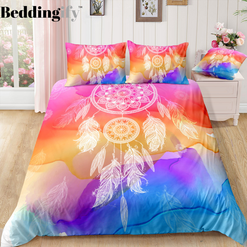 Orange Blue Dreamcatcher Bedding Set - Beddingify