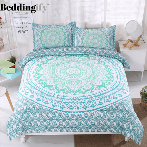 Image of Light Green Mandala Pattern Bedding Set - Beddingify