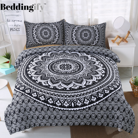 Image of Black Lotus Mandala Pattern Comforter Set - Beddingify