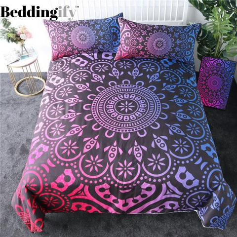 Image of Black Blue Red Mandala Bedding Set - Beddingify
