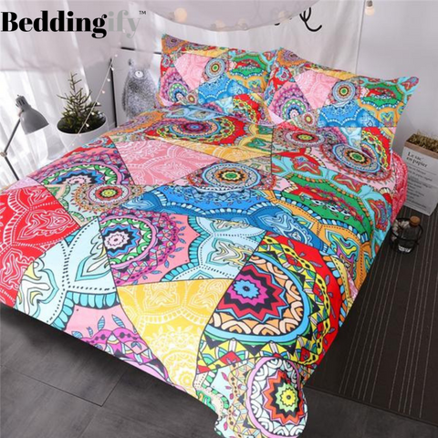 Image of Flowers Patchwork Boho Comforter Set - Beddingify