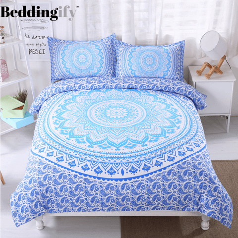 Image of Light Blue Mandala Pattern Bedding Set - Beddingify