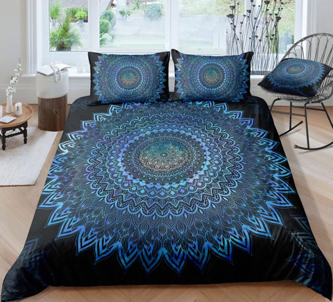 Image of Black Blue Mandala Pattern Bedding Set - Beddingify