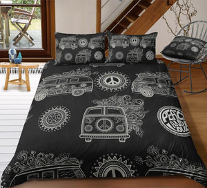 Black Peace and Love Bus Bedding Set - Beddingify