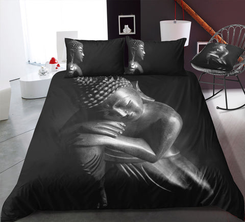 Image of Black & White Buddha Abstract Art Bedding Set - Beddingify