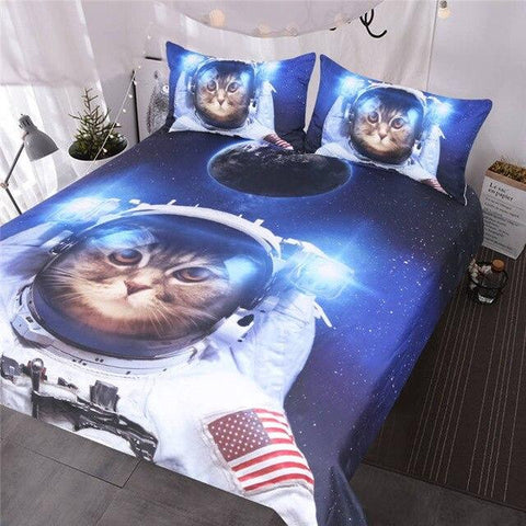 Image of Funny Space Cat Comforter Set - Beddingify