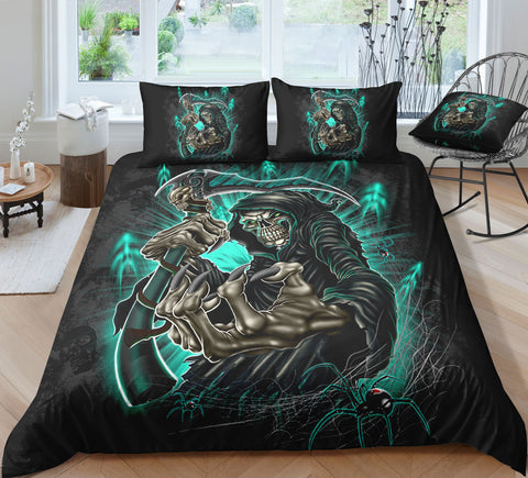Image of Mint Neon Skull Ghost & Spider GWBJ22610 Bedding Set