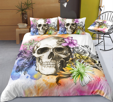 Image of Colorful Floral Spray Skull DUBJ0281 Bedding Set