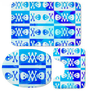 Blue White Skull Crossbones Toilet Three Pieces Set