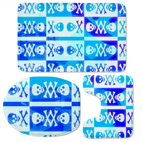 Image of Blue White Skull Crossbones Toilet Three Pieces Set