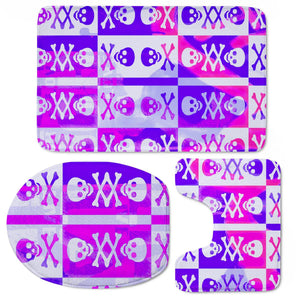 Purple Pink Skull Crossbones Toilet Three Pieces Set