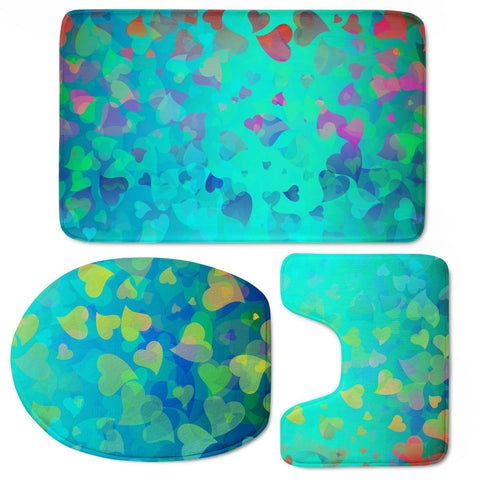 Image of Hearts Colors On Green Toilet Three Pieces Set