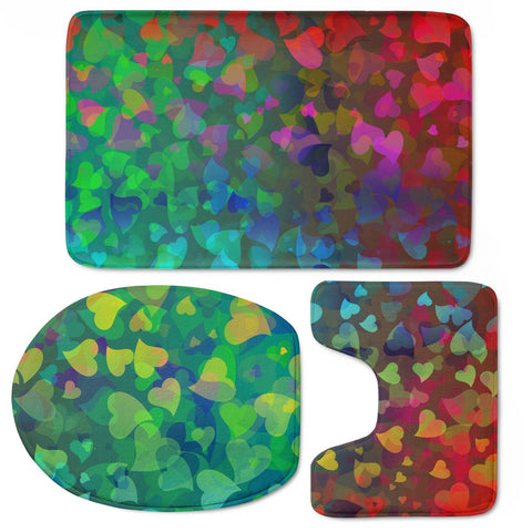 Image of Hearts Colors On Red Green Toilet Three Pieces Set