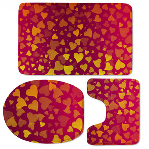 Yellow Hearts On Red Toilet Three Pieces Set