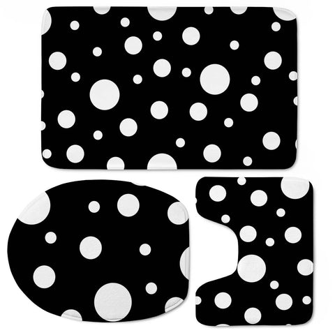 Image of White On Black Polka Dot Pattern Toilet Three Pieces Set