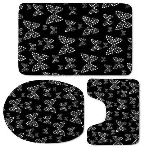 Image of Black And White Butterflies Flowers Pattern Toilet Three Pieces Set