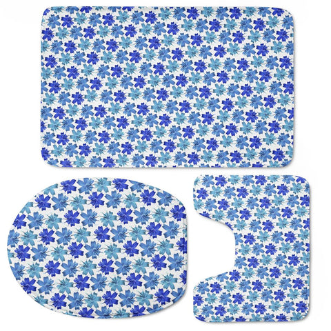 Image of Lily Flowers Pattern Blue Toilet Three Pieces Set