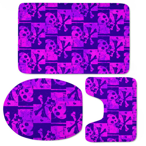 Image of Purple Pink Skull Checker Toilet Three Pieces Set