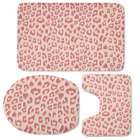 Image of Living Coral White Leopard Print Toilet Three Pieces Set